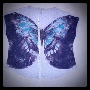 Eyelash Couture Sequin Butterfly CapSleeve Top 2X